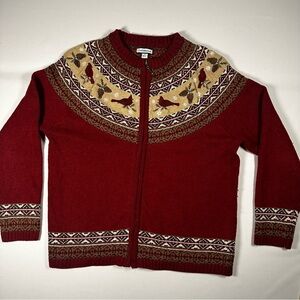 Croft & Barrow Full Zip Cardigan Sweater Cardinals Pinecones